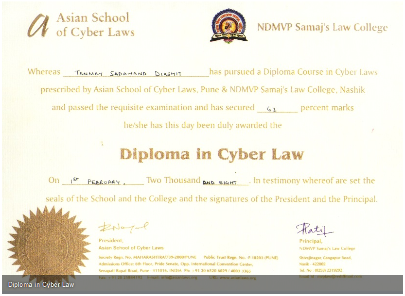 ASCL,DCL,Diploma in Cyber Law,Tanmaydixit,tanmaysdikshit,tanmaydikshit